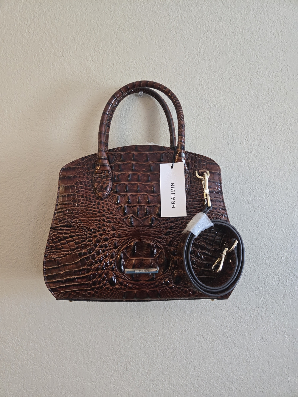 Brahmin Dark Brown Croc-Embossed Satchel - Picture 5 of 16